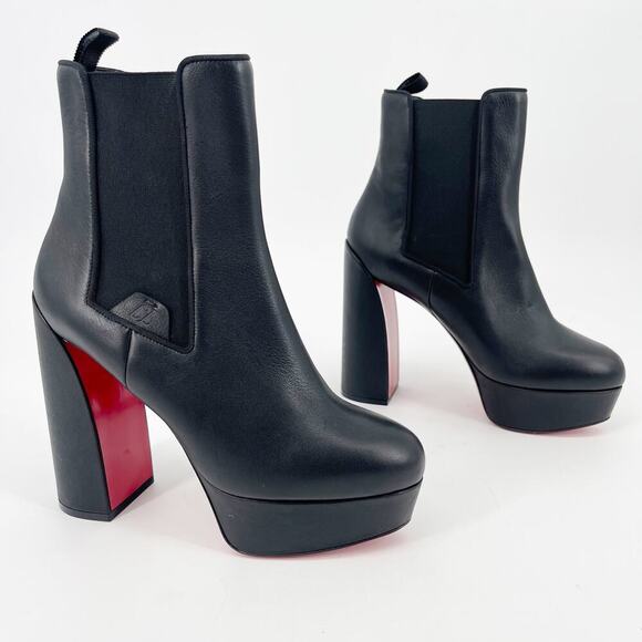 Christian Louboutin Black Movidastic 130 Leather Platform Chelsea Boot EU 39.5 - Picture 1 of 13